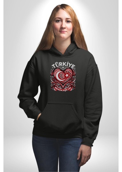 Türkiye Ay Yıldız Kırmızı Beyaz Kalp Erkek Kadın Siyah Dijital Baskılı Kapüşonlu Sweatshirt Hoodie indirimleri