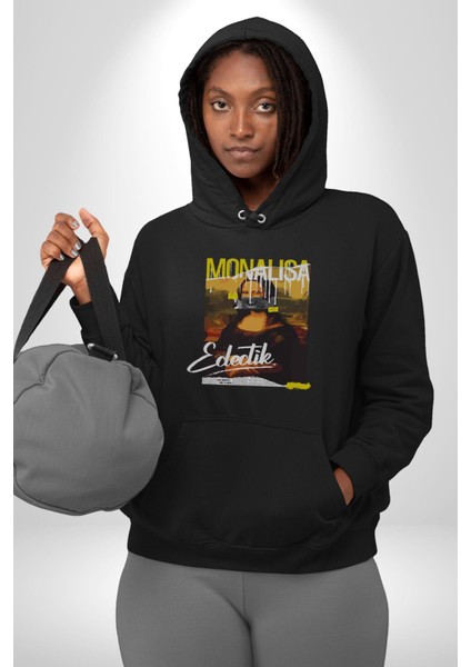 Monalisa Elektrik Özel Yapay Zeka Tasarımı Erkek Kadın Siyah Dijital Baskılı Kapüşonlu Sweatshirt Hoodie fiyatları