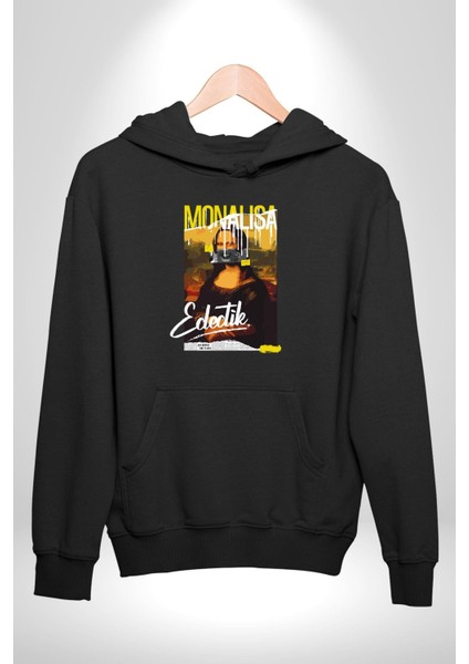 Monalisa Elektrik Özel Yapay Zeka Tasarımı Erkek Kadın Siyah Dijital Baskılı Kapüşonlu Sweatshirt Hoodie indirimleri