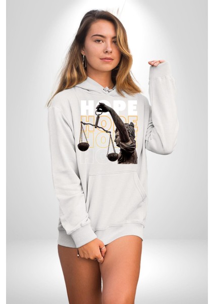 Adelet Terazi Umut Erkek Kadın Beyaz Dijital Baskılı Kapüşonlu Sweatshirt Hoodie modelleri