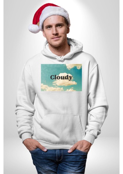 Pisikolojim Bulutlu Erkek Kadın Beyaz Dijital Baskılı Kapüşonlu Sweatshirt Hoodie fiyatları