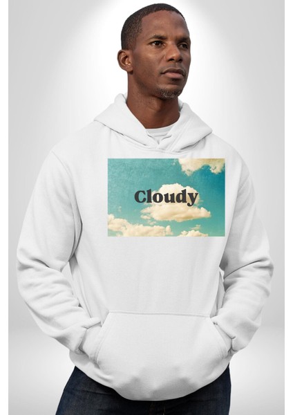 Pisikolojim Bulutlu Erkek Kadın Beyaz Dijital Baskılı Kapüşonlu Sweatshirt Hoodie fırsatları