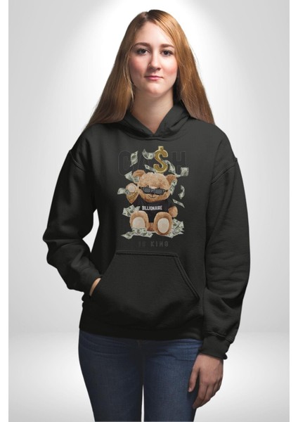 Nakit Dolar Kralı Ayıcık Sokak Stili Erkek Kadın Siyah Dijital Baskılı Kapüşonlu Sweatshirt Hoodie indirimleri