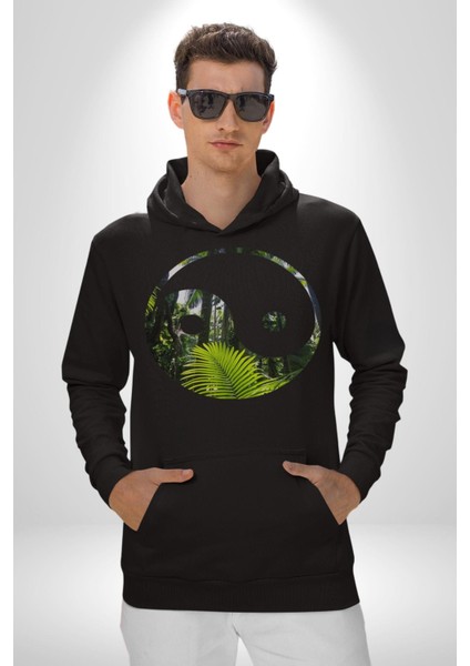 Doğa Silueti Erkek Kadın Siyah Dijital Baskılı Kapüşonlu Sweatshirt Hoodie modelleri