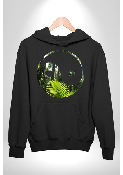 Doğa Silueti Erkek Kadın Siyah Dijital Baskılı Kapüşonlu Sweatshirt Hoodie indirimleri
