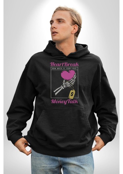 Kalp Kırıklığı Aşkın Ne Kadar?para Konuşalım? Erkek Kadın Siyah Dijital Baskılı Kapüşonlu Sweatshirt Hoodie fiyatları