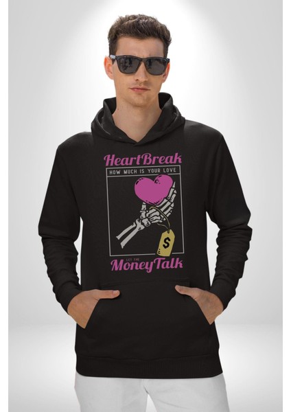 Kalp Kırıklığı Aşkın Ne Kadar?para Konuşalım? Erkek Kadın Siyah Dijital Baskılı Kapüşonlu Sweatshirt Hoodie indirimleri