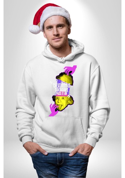 Einstein Retro Dil Çıkarma Devam Ettir Erkek Kadın Beyaz Dijital Baskılı Kapüşonlu Sweatshirt Hoodie