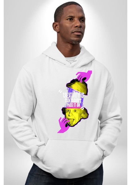 Einstein Retro Dil Çıkarma Devam Ettir Erkek Kadın Beyaz Dijital Baskılı Kapüşonlu Sweatshirt Hoodie