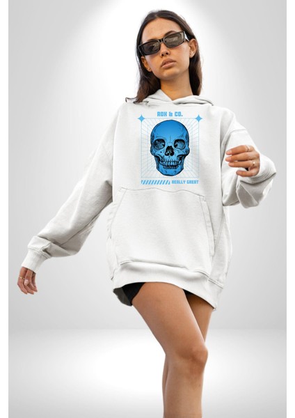 Sokak Sitili Kurukafa Erkek Kadın Beyaz Dijital Baskılı Kapüşonlu Sweatshirt Hoodie fiyatları