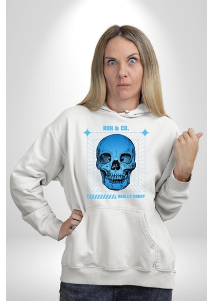 Sokak Sitili Kurukafa Erkek Kadın Beyaz Dijital Baskılı Kapüşonlu Sweatshirt Hoodie fırsatları