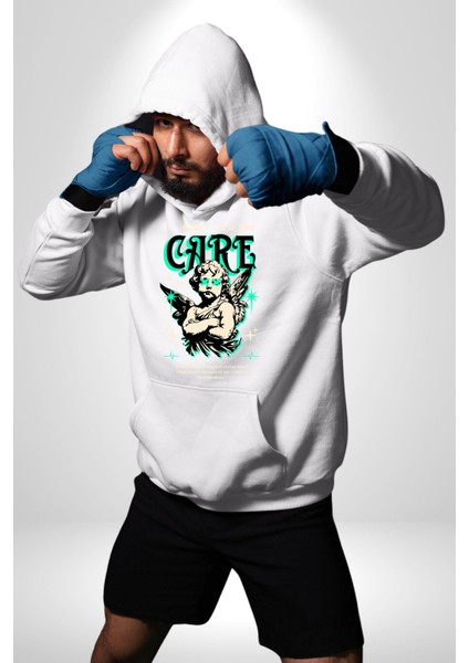 Aşk Tanrısı Gerçek Özgürlüğü Bulma Erkek Kadın Beyaz Dijital Baskılı Kapüşonlu Sweatshirt Hoodie