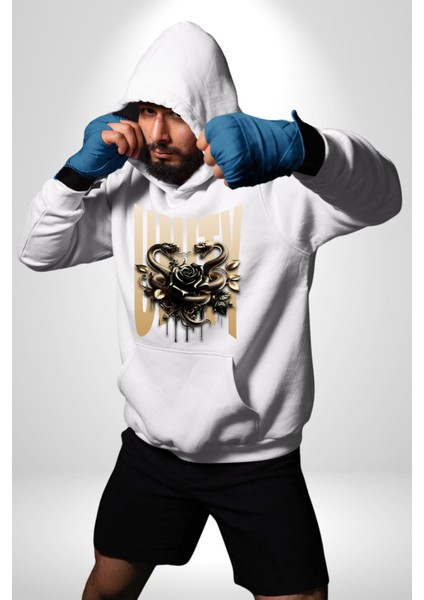 Yapay Zeka Gül Yılan Altın Siyah Gül 3D Erkek Kadın Beyaz Dijital Baskılı Kapüşonlu Sweatshirt Hoodie