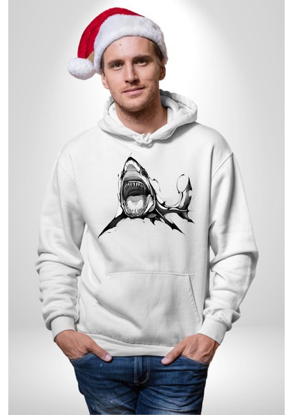Dövme Shark Okyanus Köpekbalığı Erkek Kadın Beyaz Dijital Baskılı Kapüşonlu Sweatshirt Hoodie indirimleri