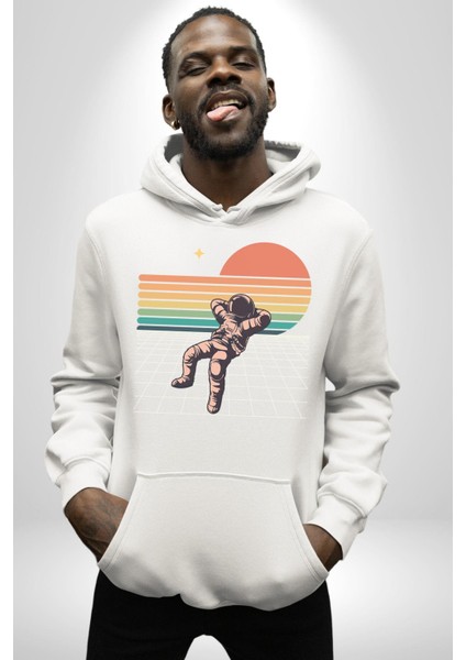 Uzay Adamı Tasarımı Erkek Kadın Beyaz Dijital Baskılı Kapüşonlu Sweatshirt Hoodie fiyatları