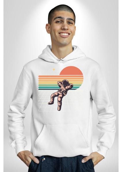 Uzay Adamı Tasarımı Erkek Kadın Beyaz Dijital Baskılı Kapüşonlu Sweatshirt Hoodie modelleri