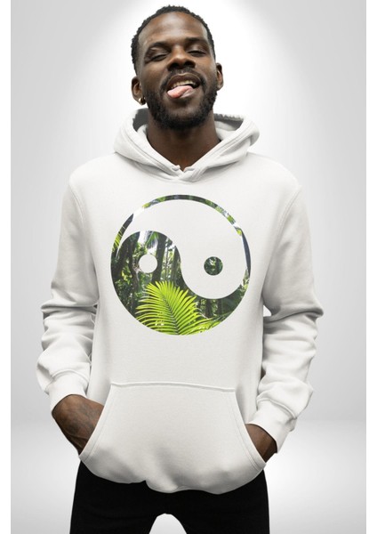 Doğa Silueti Erkek Kadın Beyaz Dijital Baskılı Kapüşonlu Sweatshirt Hoodie
