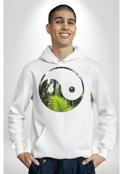 Doğa Silueti Erkek Kadın Beyaz Dijital Baskılı Kapüşonlu Sweatshirt Hoodie fiyatları