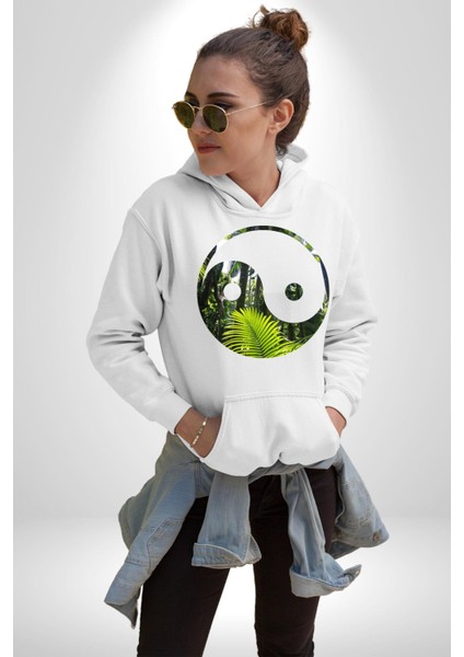 Doğa Silueti Erkek Kadın Beyaz Dijital Baskılı Kapüşonlu Sweatshirt Hoodie modelleri