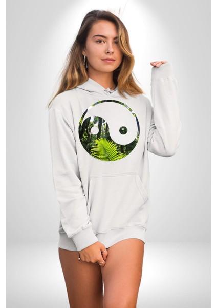 Doğa Silueti Erkek Kadın Beyaz Dijital Baskılı Kapüşonlu Sweatshirt Hoodie fırsatları