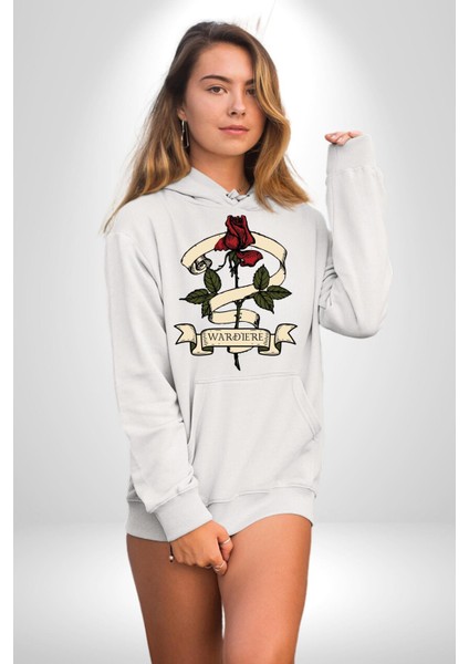 Gözlüklü Kedi Çift Tasarım Erkek Kadın Beyaz Dijital Baskılı Kapüşonlu Sweatshirt Hoodie