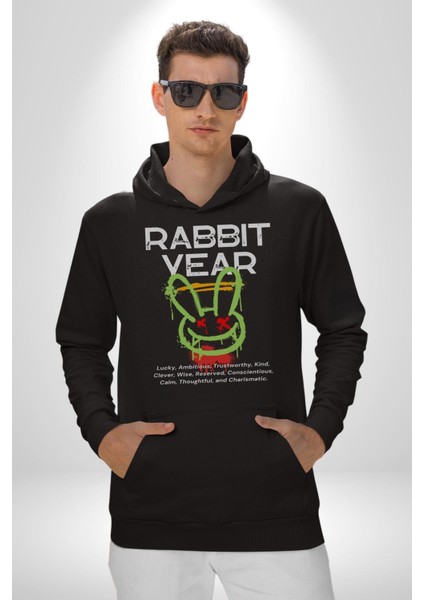 Tavşan Sokak Stili Giyim Erkek Kadın Siyah Dijital Baskılı Kapüşonlu Sweatshirt Hoodie modelleri