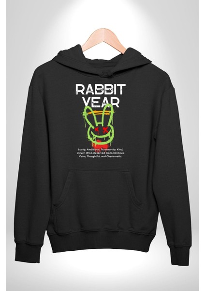 Tavşan Sokak Stili Giyim Erkek Kadın Siyah Dijital Baskılı Kapüşonlu Sweatshirt Hoodie indirimleri