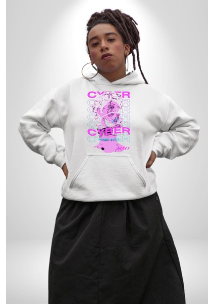 Siber Sokak Stili Erkek Kadın Beyaz Dijital Baskılı Kapüşonlu Sweatshirt Hoodie fiyatları