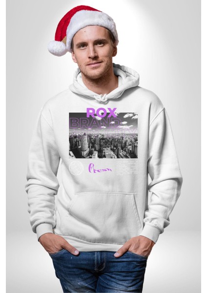 Rox Markası Şehir Tasarımı Erkek Kadın Beyaz Dijital Baskılı Kapüşonlu Sweatshirt Hoodie modelleri