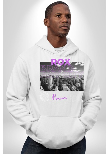 Rox Markası Şehir Tasarımı Erkek Kadın Beyaz Dijital Baskılı Kapüşonlu Sweatshirt Hoodie indirimleri