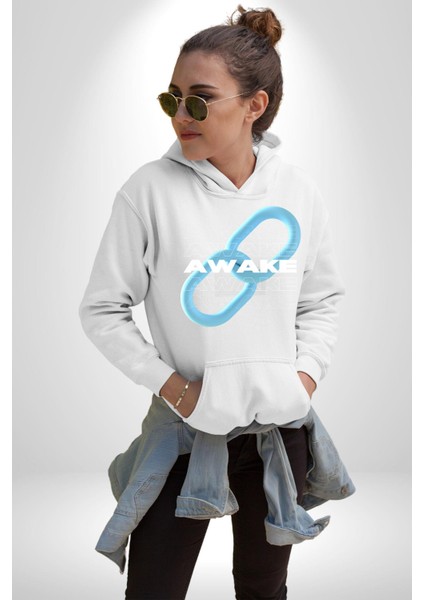 Zincirini Kır Uyan Erkek Kadın Beyaz Dijital Baskılı Kapüşonlu Sweatshirt Hoodie