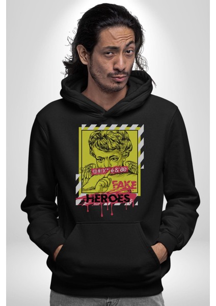 Aşk Meleği Sahte Melek Sus Erkek Kadın Siyah Dijital Baskılı Kapüşonlu Sweatshirt Hoodie