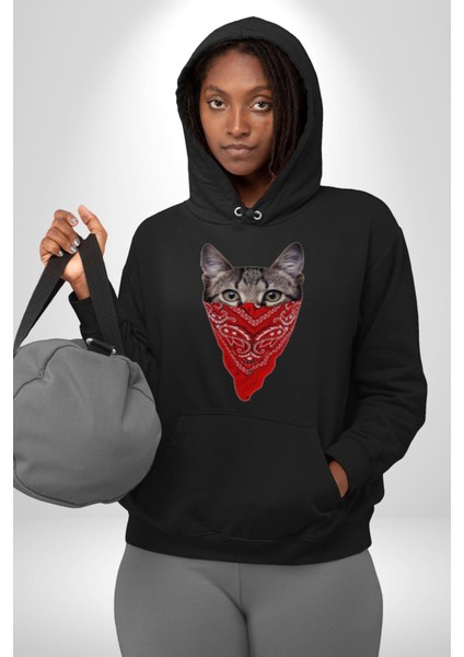 Maske Gangester Kedi Erkek Kadın Siyah Dijital Baskılı Kapüşonlu Sweatshirt Hoodie fiyatları