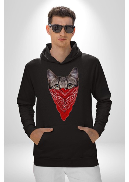 Maske Gangester Kedi Erkek Kadın Siyah Dijital Baskılı Kapüşonlu Sweatshirt Hoodie modelleri