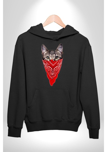 Maske Gangester Kedi Erkek Kadın Siyah Dijital Baskılı Kapüşonlu Sweatshirt Hoodie indirimleri