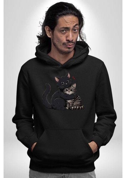 Gül Tasarım Wardiere Erkek Kadın Siyah Dijital Baskılı Kapüşonlu Sweatshirt Hoodie modelleri