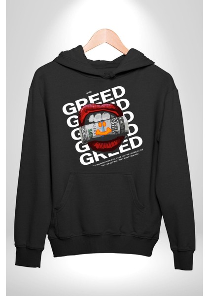 Dudak Dolar Açgözlülük Simgesi Erkek Kadın Siyah Dijital Baskılı Kapüşonlu Sweatshirt Hoodie