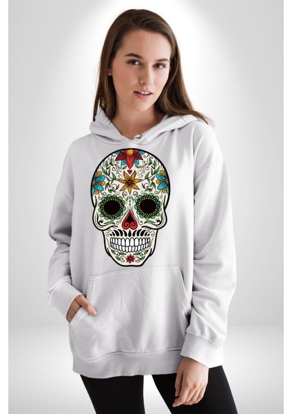 Dia De Los Muertos Erkek Kadın Beyaz Dijital Baskılı Kapüşonlu Sweatshirt Hoodie fırsatları