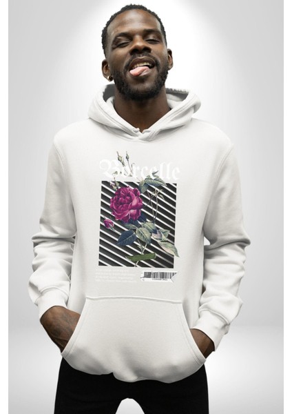Kırmızı Gül Sokak Style Erkek Kadın Beyaz Dijital Baskılı Kapüşonlu Sweatshirt Hoodie fırsatları