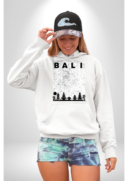 Bali Endonezya Erkek Kadın Beyaz Dijital Baskılı Kapüşonlu Sweatshirt Hoodie modelleri