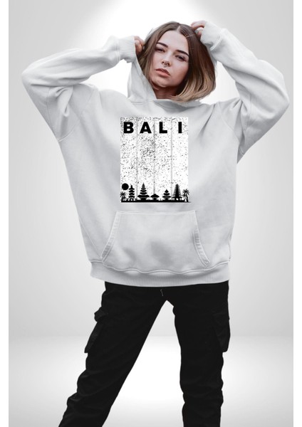 Bali Endonezya Erkek Kadın Beyaz Dijital Baskılı Kapüşonlu Sweatshirt Hoodie indirimleri
