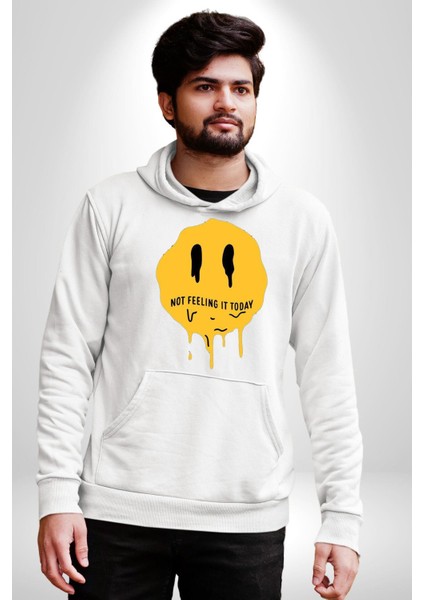 Eriyen Emoji Bugün Hissetmiyorum Erkek Kadın Beyaz Dijital Baskılı Kapüşonlu Sweatshirt Hoodie modelleri
