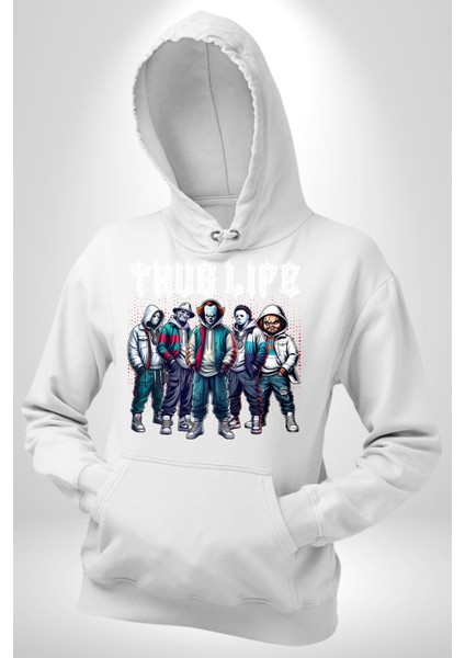 Korku Sineması Korku Kahramanları Haydut Hayatı Erkek Kadın Beyaz Dijital Baskılı Kapüşonlu Sweatshirt Hoodie