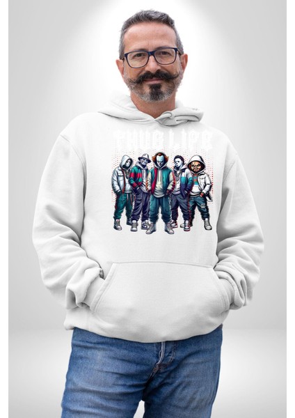 Korku Sineması Korku Kahramanları Haydut Hayatı Erkek Kadın Beyaz Dijital Baskılı Kapüşonlu Sweatshirt Hoodie fiyatları