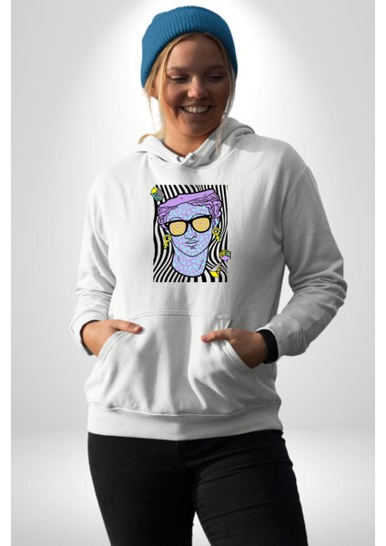 Sadece Piskoloji Erkek Kadın Beyaz Dijital Baskılı Kapüşonlu Sweatshirt Hoodie fiyatları