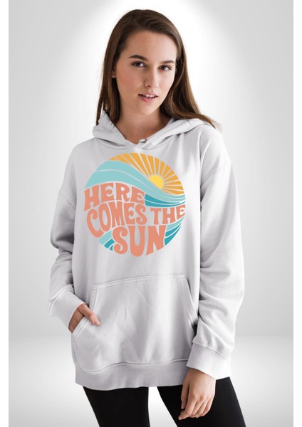 Yaz Tatili Güneş Geldi Tema Erkek Kadın Beyaz Dijital Baskılı Kapüşonlu Sweatshirt Hoodie