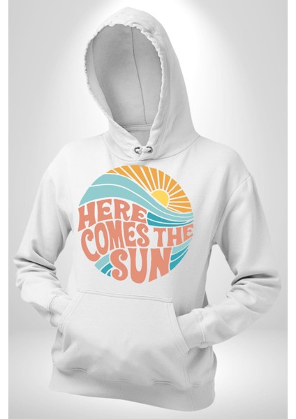 Yaz Tatili Güneş Geldi Tema Erkek Kadın Beyaz Dijital Baskılı Kapüşonlu Sweatshirt Hoodie fiyatları