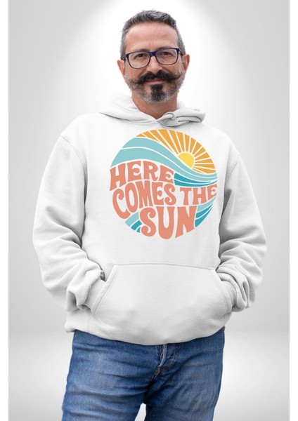 Yaz Tatili Güneş Geldi Tema Erkek Kadın Beyaz Dijital Baskılı Kapüşonlu Sweatshirt Hoodie modelleri