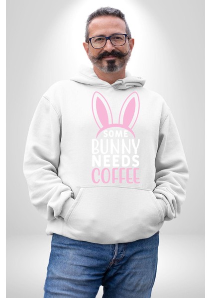 Bazı Pembe Tavşanların Kahveye Ihtiyacı Var Erkek Kadın Beyaz Dijital Baskılı Kapüşonlu Sweatshirt Hoodie fiyatları
