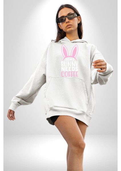 Bazı Pembe Tavşanların Kahveye Ihtiyacı Var Erkek Kadın Beyaz Dijital Baskılı Kapüşonlu Sweatshirt Hoodie indirimleri